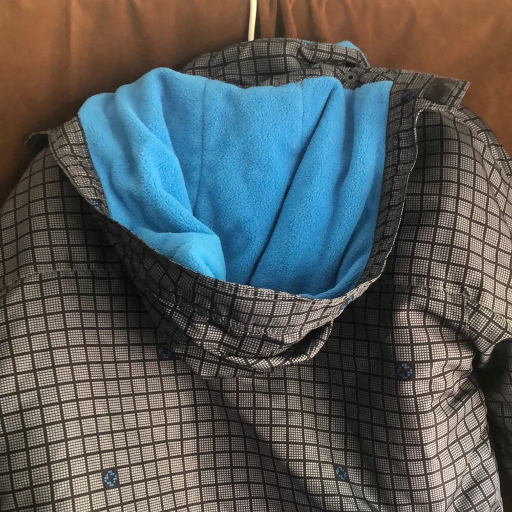 Cherokee Boys Gray Plaid Puffer Jacket with Blue Lining
